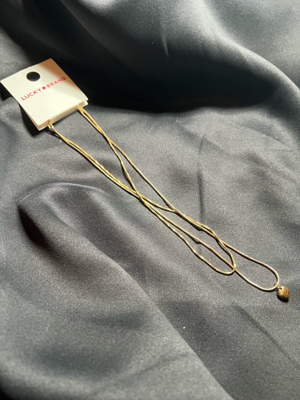 Lucky Brand Gold Double Strand Necklace with Small Heart Charm